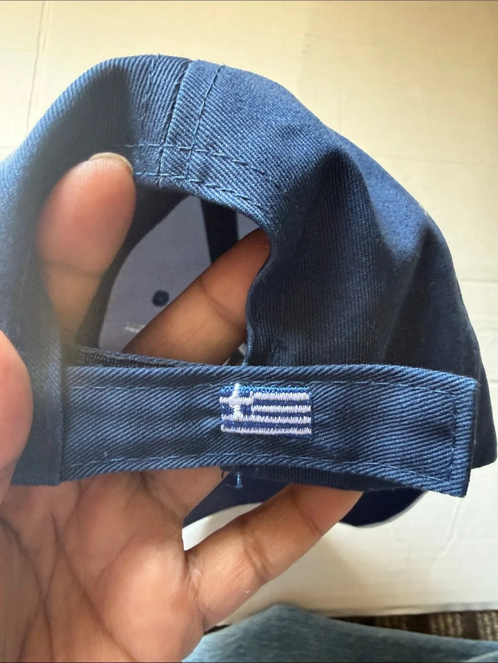 Navy and White Greece Embroidered Cap